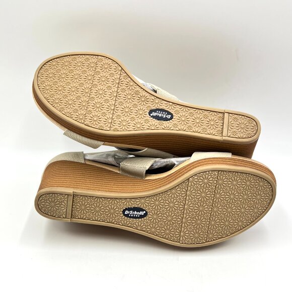 9.5W 9.5 WIDE WIDTH Dr Scholls Beige Oatmeal Snakeskin Wedges Sandals Shoes - Picture 10 of 15